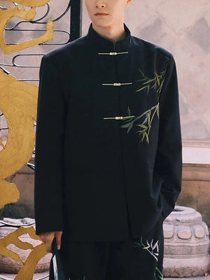 New Chinese style Zhongshan suit Cuizhu buckle stand-up collar blazer men - Yandan_Hanfu