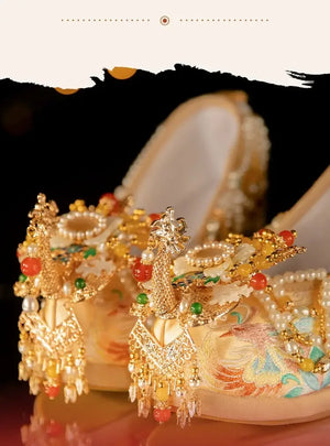 Champagne Golden Bride Chinese Wedding Shoes - Yandan_Hanfu