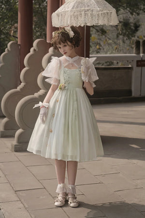 Chinese style green lolita hanfu wind lily sweet girl han element green dress - Yandan_Hanfu