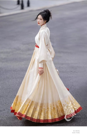 Black&Blue Modern Hanfu | 6-meter-high daily Hanfu suit slimming and long horse-mamian skirt - Yandan_Hanfu