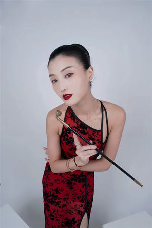 Burgundy Vintage Flocked Velvet Cheongsam – Modern Dance-Inspired Qipao Dress - Yandan_Hanfu