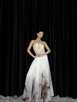 Floating Light – Chinese Watercolor Maxi Skirt with Dramatic Full Hem - Yandan_Hanfu