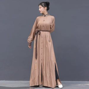 New Chinese style | Everyday stand-up collar dress shirt long skirt - Yandan_Hanfu