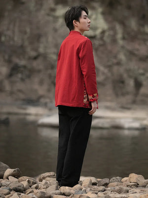 New Chinese style disc button top contrasting coat printing Tang suit men - Yandan_Hanfu