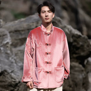 New Chinese Tang style men's button top autumn and winter coat golden velvet - Yandan_Hanfu