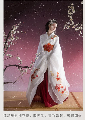 “Camellia Snow” White Battle-Robe Set | Original Embroidered Hanfu Inspired by the Warring States - Yandan_Hanfu