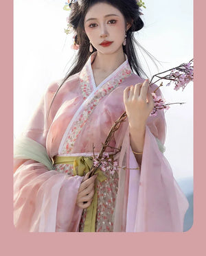 Peach Oolong – Light Floral Hanfu Set with Flowing Sleeves | Southern & Northern Dynasties Inspired - Yandan_Hanfu