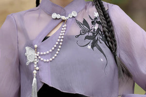 Iris ink butterfly girl exquisite fringed Han element sweet purple cheongsam fairy dress - Yandan_Hanfu