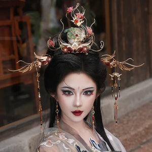 Graceful Crane Shadow – Hanfu Hair Jewelry Set with Crown & Hairpin Inspired by Chinese Symbolism - Yandan_Hanfu