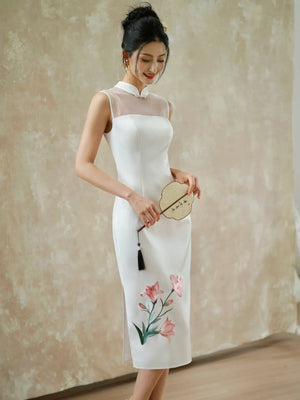 Eternal Union – White Embroidered Qipao | Chinese Wedding Reception & Engagement Dress - Yandan_Hanfu