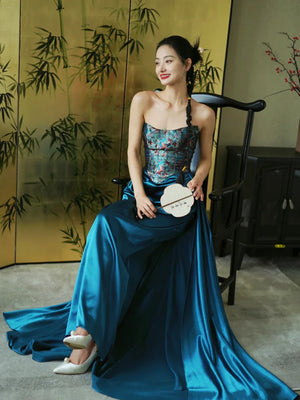 "Sparrow" Jacquard tube bride trailing wedding wedding dress toasting dress engagement - Yandan_Hanfu
