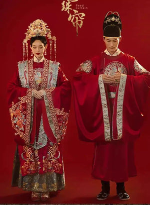 Ming-style wedding dress couple suit | Chinese-style&Tang-style dress Xiuhe wedding dress - Yandan_Hanfu