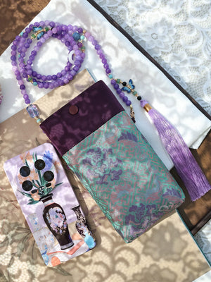 Floral Motif Bag | Color-Block Canvas Crossbody with Beaded Strap - Yandan_Hanfu