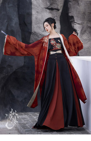 Modern horse-faced skirt from Song Dynasty | Hanfu red & black skirt - Yandan_Hanfu