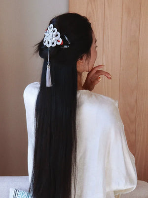 Realm of Grace – New Chinese Style Vintage Hair Claw | Elegant Tassel Shark Clip & Duckbill Barrette - Yandan_Hanfu