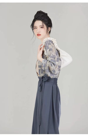 Qianmo Summer Hanfu Set – Song-Style Strap Top, Wide-Sleeve Shirt & Relaxed Pants for Women - Yandan_Hanfu