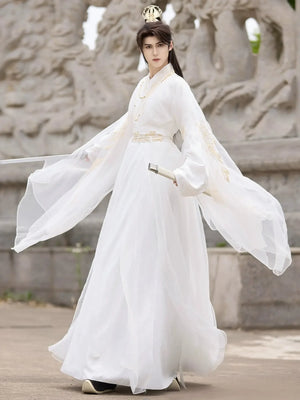 Yun Jue | Unisex Traditional Hanfu Set – Embroidered Cross-Collar Wei-Jin Style with Detachable Sleeves - Yandan_Hanfu