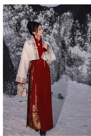 Red Brocade Hanfu Gown – Modern Chinese Dress for Engagement, Wedding Toast & Lunar New Year - Yandan_Hanfu