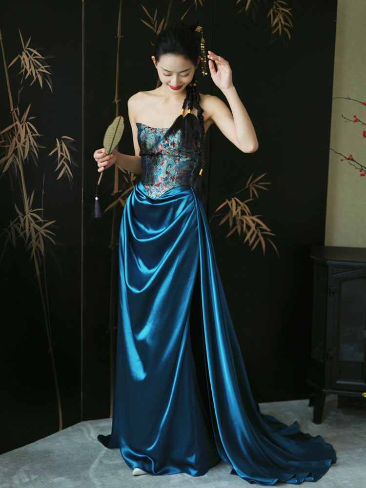 "Sparrow" Jacquard tube bride trailing wedding wedding dress toasting dress engagement