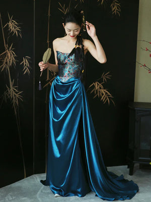 "Sparrow" Jacquard tube bride trailing wedding wedding dress toasting dress engagement - Yandan_Hanfu