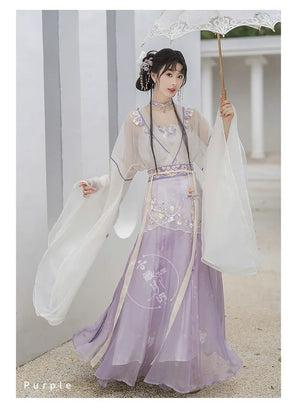 Iris Elegance – Violet Embroidered Hanfu Set with Flowing Nine-Panel Skirt | Wei-Jin Inspired - Yandan_Hanfu