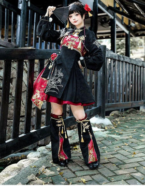 Lolita Chinese style cheongsam suspender skirt set - Yandan_Hanfu