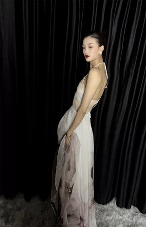 Floating Light – Chinese Watercolor Maxi Skirt with Dramatic Full Hem - Yandan_Hanfu