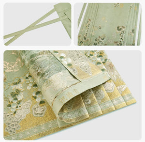 Sunshine Rose – Ming-Style Modern Hanfu Set | Embroidered Cloud-Shoulder Blouse & Floral Ma Mian Skirt - Yandan_Hanfu