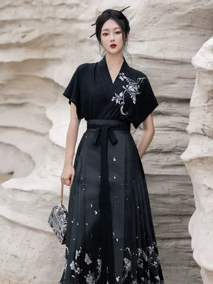 Original imitation luodian horse face skirt, new Chinese style, daily work, improved short-sleeved Hanfu summer - Yandan_Hanfu