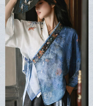 Yulong Dance – Modern Hanfu Set | Embroidered Cross-Collar Dao Robe with Loose Pants (Spring & Autumn) - Yandan_Hanfu