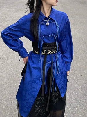New Chinese style | Klein blue button-down shirt casual all-match shirt suit - Yandan_Hanfu
