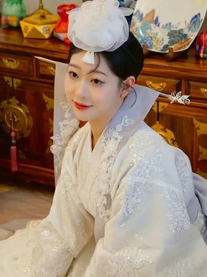 White Yanji Hanbok court dress daily traditional Korean national costume - Yandan_Hanfu