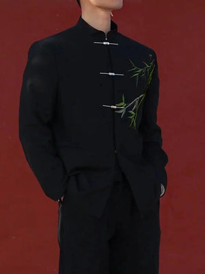 New Chinese style Zhongshan suit Cuizhu buckle stand-up collar blazer men - Yandan_Hanfu