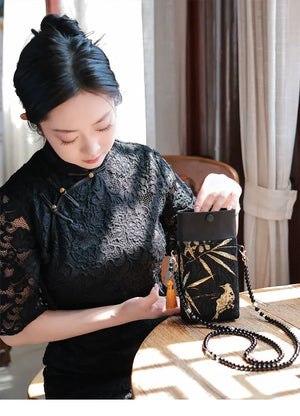 Bamboo & Bird Motif Bag | Modern Take on Vintage Crossbody - Yandan_Hanfu