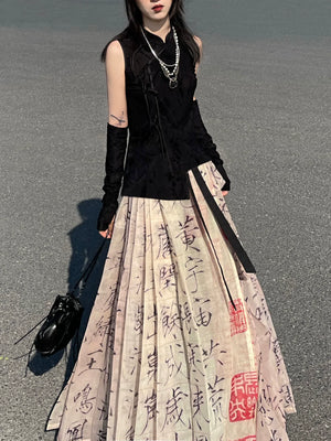 Ming Dynasty|Thousand-Character Prose Horse-faced Skirt Hanfu Women's Skirt - Yandan_Hanfu