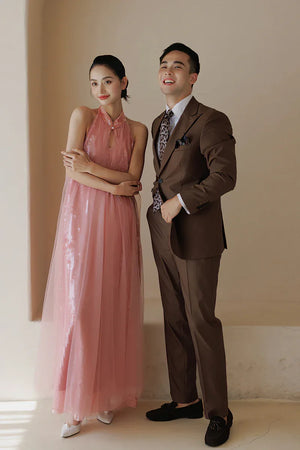 "Bella" pink sequined gauze halter dress bride - Yandan_Hanfu