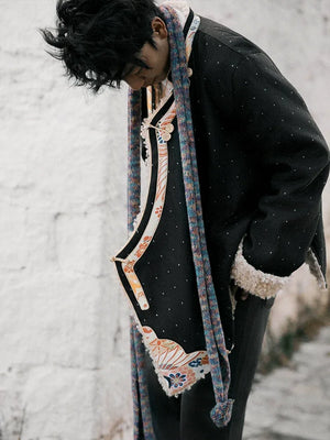 Heritage Tibetan Men's Winter Coat – Cotton Padded Jacket with Shearling Lining - Yandan_Hanfu