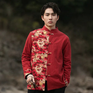 New Chinese style disc button top contrasting coat printing Tang suit men - Yandan_Hanfu