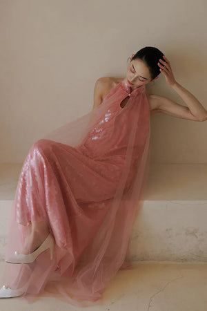 "Bella" pink sequined gauze halter dress bride - Yandan_Hanfu