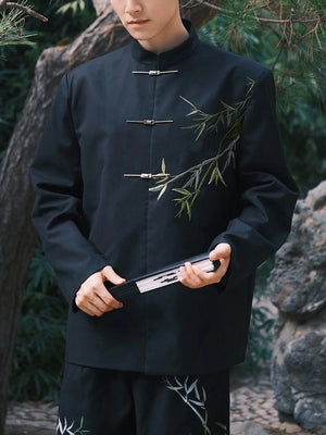 New Chinese style Zhongshan suit Cuizhu buckle stand-up collar blazer men - Yandan_Hanfu