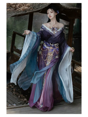 GU – Exotic Hanfu-Inspired Gradient Embroidered Bustier Set for Spring & Summer - Yandan_Hanfu