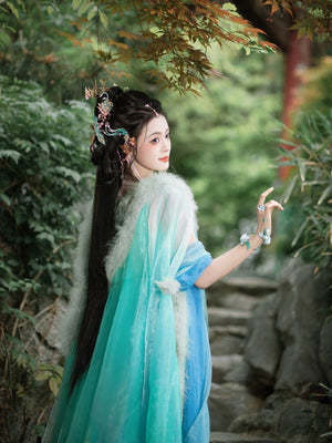 Tang Summer – Fragmented Cape & Hezi Skirt Hanfu Set for Summer - Yandan_Hanfu