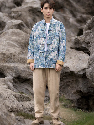 New Chinese Tang style men's button-up printed jacket - Yandan_Hanfu