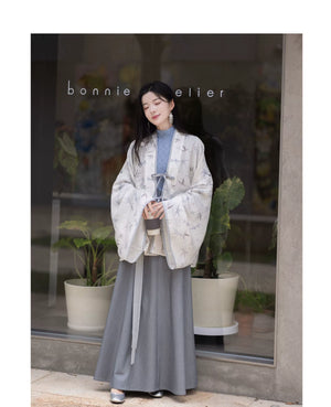 White Dew: Bamboo Shadows & Swallow Whispers – Jin-Style Hanfu Set | Tencel Pleated Robe with Rayon Camisole and Flowing Skirt - Yandan_Hanfu