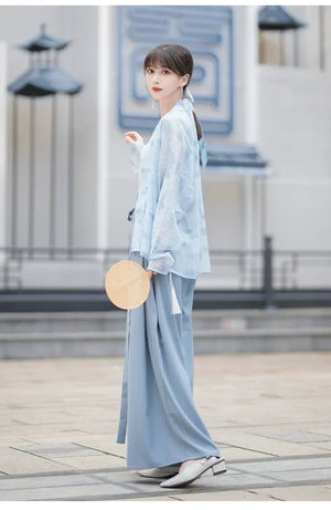 Three color Song style Modern Hanfu Short Shirt and Song Pants Hanfu Women's Summer - Yandan_Hanfu