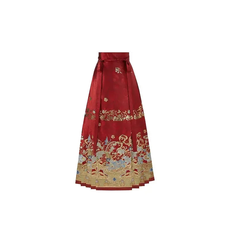 Cloud Hidden Moon Embroidery-Gilt Ming-Dynasty Flower Crew Neck Robe Wedding Clothing Hanfu Women's Spring - Yandan_Hanfu