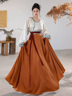 the Tang style is breathable, the silk neck, the round neck shirt, the ten broken skirts, the summer - Yandan_Hanfu