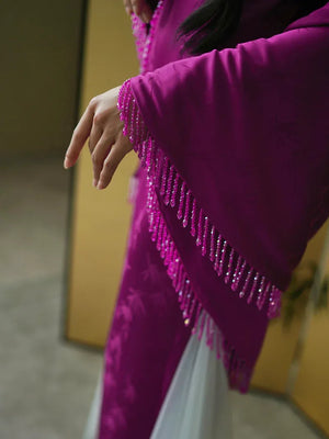 "Rose Hairpin" Dragon Fruit Color Piece Cheongsam Bridal Wedding Dress Engagement - Yandan_Hanfu