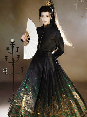Four Divine Beasts Hanfu Set – Unisex Chinese Shirt & Brocade Horse-Face Skirt in New Style Design - Yandan_Hanfu