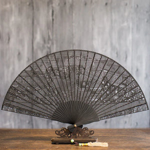 Suzhou sandalwood fan hollow sandalwood Chinese style folding fan - Yandan_Hanfu